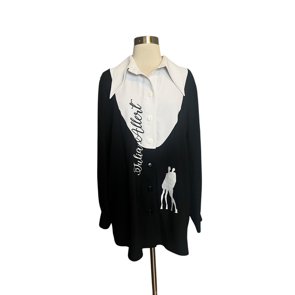 Julia Allert Shirt Size Large Black White Embroidered